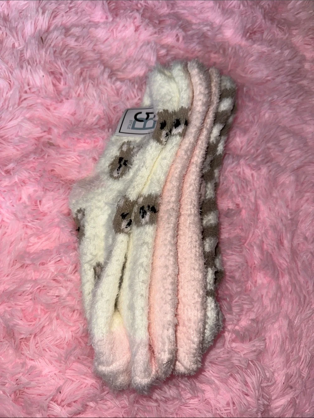 Cozy Pink & Cream Fuzzy Socks - 3 Pack
